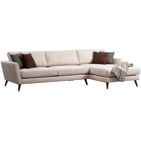 Canapé d'angle convertible méridienne à droite avec 4 coussins Baka Tissu Beige