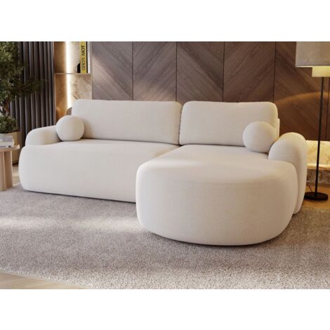 Canapé D'angle Convertible Méridienne Droite Aurio Tissu Velours Blanc