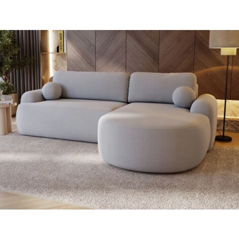 Canapé D'angle Convertible Méridienne Droite Aurio Tissu Velours Gris
