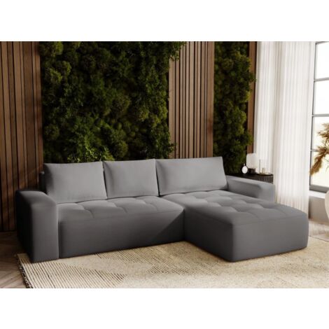 Canapé D'angle Convertible Méridienne Droite Portland Tissu Velours Gris Foncé