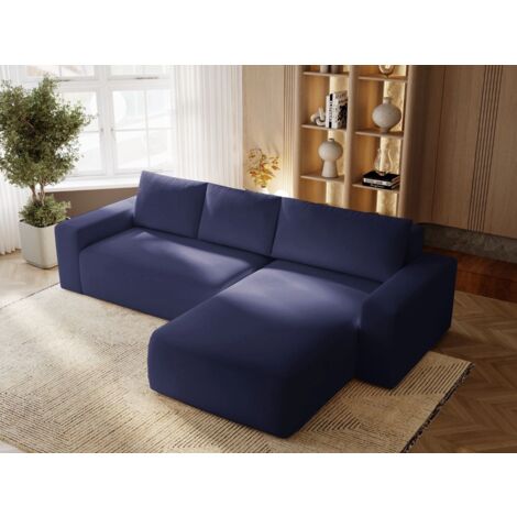 Canapé D'angle Convertible Méridienne Droite Tazones Tissu Velours Bleu