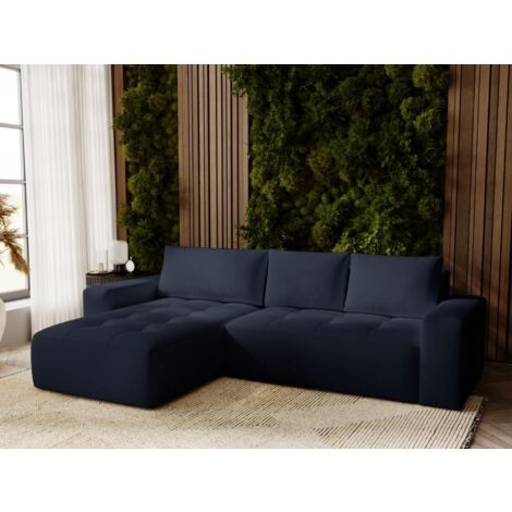 Canapé D'angle Convertible Méridienne Gauche Portland Tissu Velours Anthracite