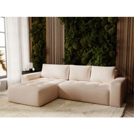 Canapé D'angle Convertible Méridienne Gauche Portland Tissu Velours Beige