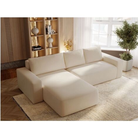 Canapé D'angle Convertible Méridienne Gauche Tazones Tissu Velours Beige