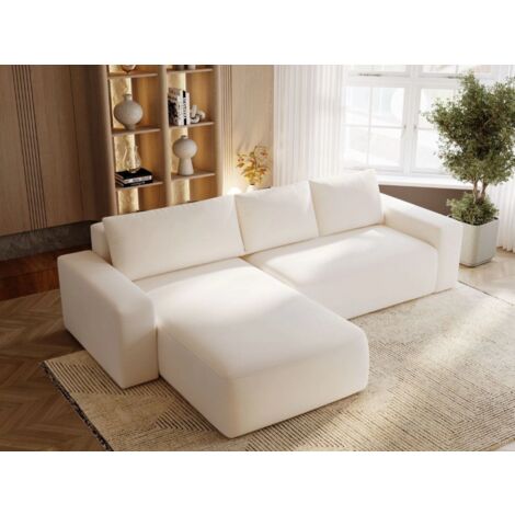 Canapé D'angle Convertible Méridienne Gauche Tazones Tissu Velours Beige Clair