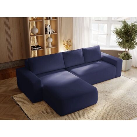 Canapé D'angle Convertible Méridienne Gauche Tazones Tissu Velours Bleu