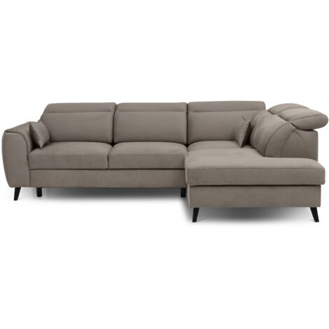 Canapé d’angle convertible NOBLESSE en tissu avec coffre et pieds en bois noir – 265cm angle droit-Marron clair-angle droit