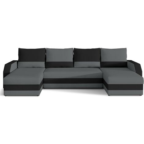 Canapé d'angle convertible panoramique bicolore tissu gris et noir Nordy 307cm