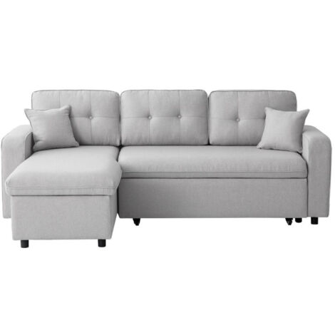 Canapé d'Angle Convertible "Pete" 220cm Gris Clair