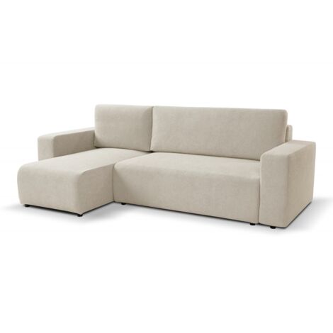 Canapé d'angle convertible PIANI L Beige en tissu anti tâche