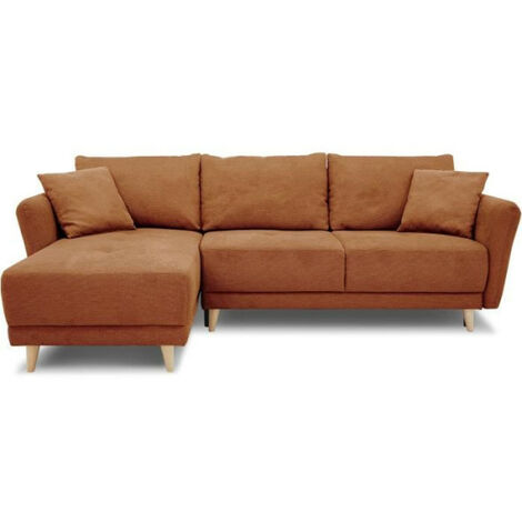 Canapé d'angle convertible réversible 3-4 places CLAUDIUS - Tissu Terracotta - Coffre de rangement - L 244 x P 158 x H 95 cm