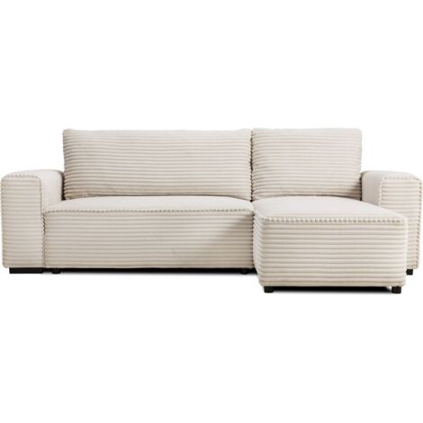 Canapé d'angle convertible réversible 3/4 places en velours gros côtelé beige - Farrow