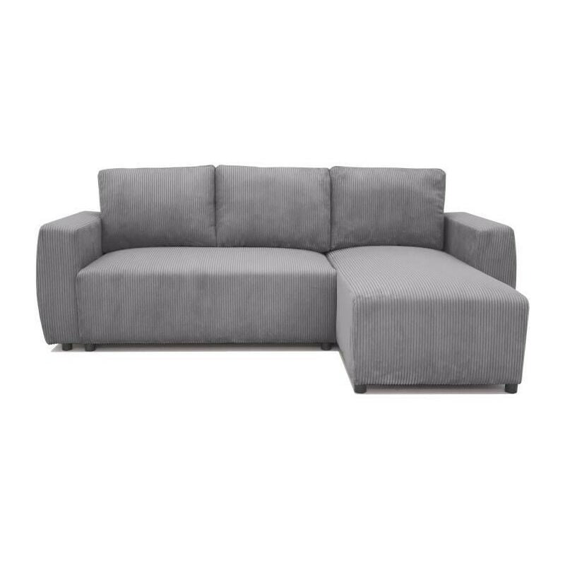 Canapé d'angle convertible réversible 3-4 places PHARELL - velours côtelé Anthracite - Coffre de rangement - L224 x P155 x H