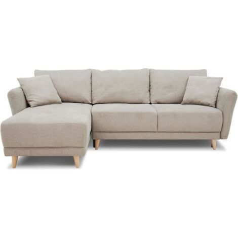 Canapé d'angle convertible réversible 3-4 places – Tissu polyester beige – Coffre de rangement 160L – Dimensions L 244 x P 158 x H 95 cm