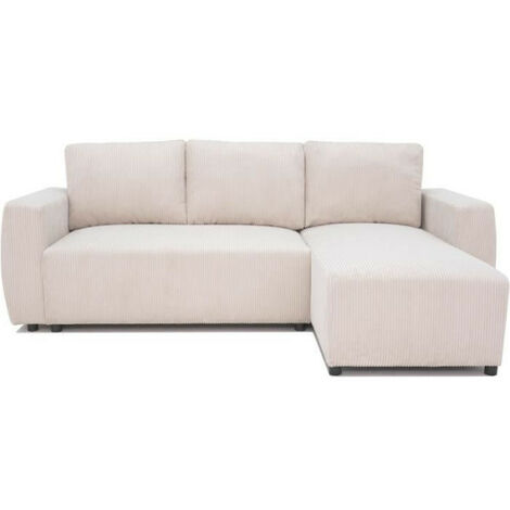 Canapé d'angle convertible réversible 3-4 places – Velours côtelé beige – Coffre de rangement 80L – L 230 x P 155 x H 95 cm