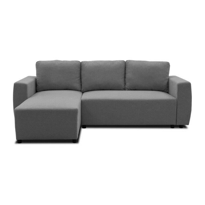 Canapé d'angle convertible réversible 3 a 4 places - PHARELL - Tissu anthracite - Coffre de rangement - L 224 x P 155 x H 71/8