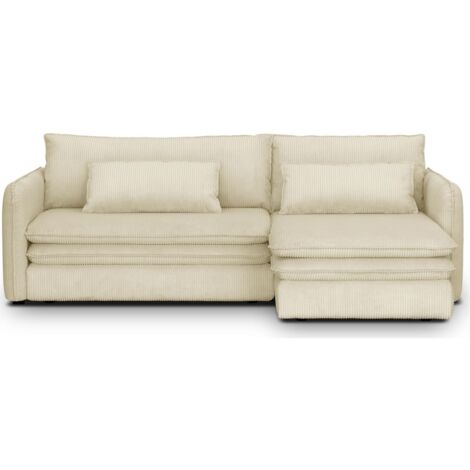 Canapé d'angle convertible réversible 3 places en velours côtelé beige - Baya
