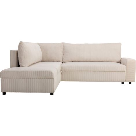 Canapé d'angle convertible réversible 4/5 places en velours côtelé beige - Malte