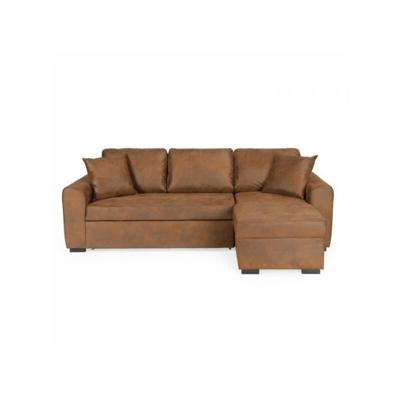 Canapé d'angle convertible réversible 4 places - Tissu Marron vintage - l 244 x p 151 x h 90 -hamilton -Fabriqué en Ukraine