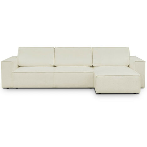 Canapé d'angle convertible réversible 5 places avec coffre de rangement en tissu bouclettes écru - Harper