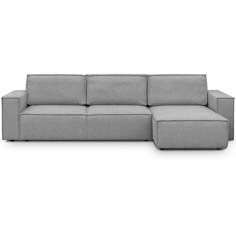 Canapé d'angle convertible réversible 5 places avec coffre de rangement en tissu chiné gris - Harper