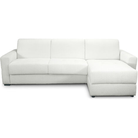 Canapé d'angle convertible réversible 5 places en tissu bouclette écru - ouverture express - Andrea