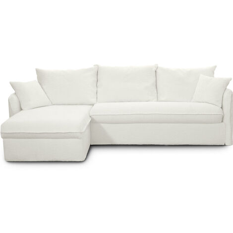 Canapé d'angle convertible réversible 5 places en tissu bouclette écru - ouverture express - Gina