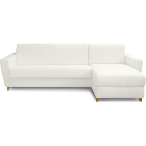 Canapé d'angle convertible réversible 5 places en tissu bouclette écru - ouverture express - Leandro