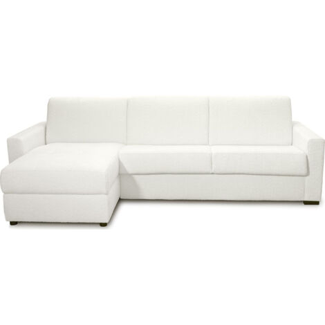 Canapé d'angle convertible réversible 5 places en tissu bouclette écru - ouverture express - Paloma