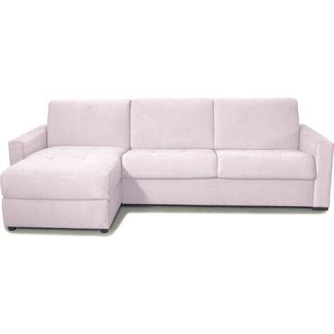 Canapé d'angle convertible réversible 5 places en velours rose pâle - ouverture express - Paloma