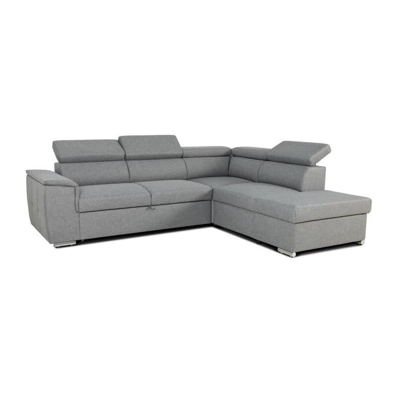 Canapé d'angle convertible réversible avec coffre - 5 places - DAYTONA - Tissu gris - 260 x 77 / 94 x 216 cm