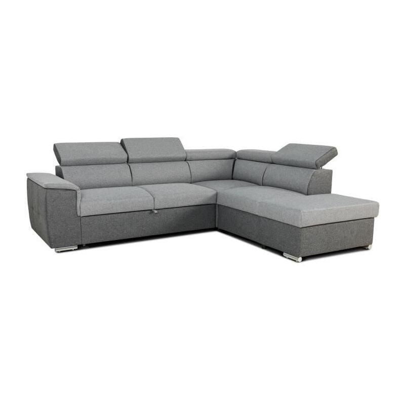 Canapé d'angle convertible réversible avec coffre - 5 places - DAYTONA - Tissu gris et anthracite - 260 x 77 / 94 x 216 cm