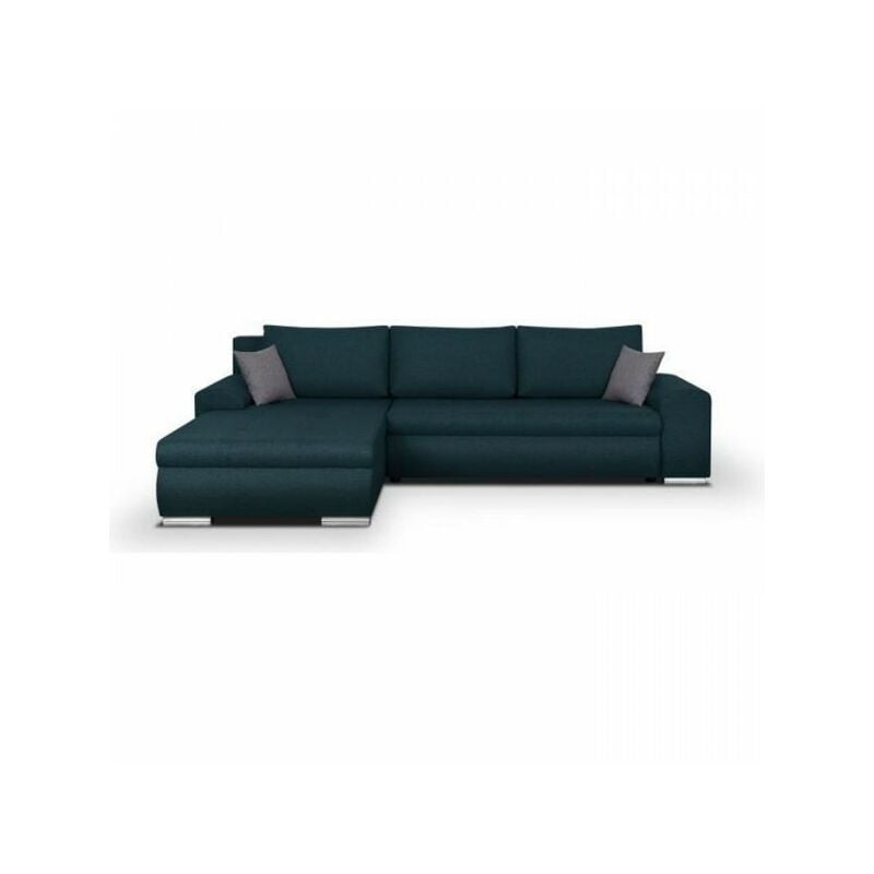 Sans Marque - Canapé d'angle convertible réversible + coffre de rangement - Tissu Bleu - l 289 x p 94/188 x h 88 cm - indian
