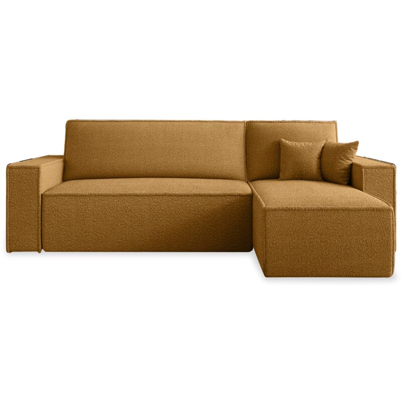 Intensedeco - Canapé d'angle convertible réversible Lorenzo Bouclette Jaune moutarde