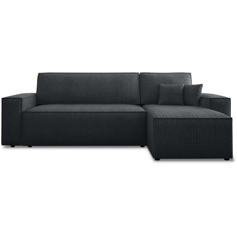 Intensedeco - Canapé d'angle convertible réversible Lorenzo en velours côtelé Noir