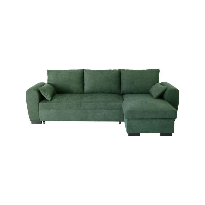 Canapé d'angle convertible réversible max - Méridienne avec coffre - Tissu vert - l 240 x p 143 x h 85 cm