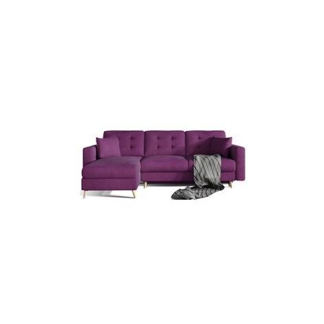 Canapé d'angle convertible réversible velours italien – Pieds en bois de hêtre – Surface de couchage 120x210 cm – Entretien facile – Meubler Design