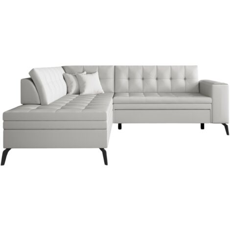 Canapé d'angle convertible simili cuir LARRY - Pieds acier noir-Blanc-angle gauche