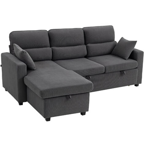 Canapé d'angle convertible, sofa-lit avec rangement intégré et coussins, pour salon ou chambre d'amis, gris anthracite