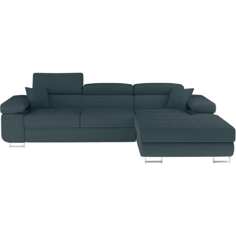 Canapé d'angle convertible tissu appuis-tête réglables KALIZO - Coffre et pieds acier chromé angle droit-Vert sapin-angle droit