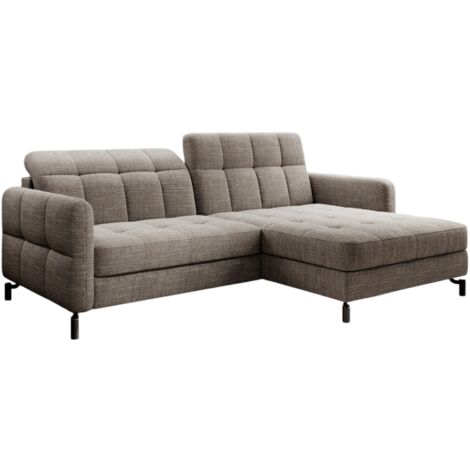 Canapé d'angle convertible tissu avec coffre de rangement LORI-Beige chiné-angle droit
