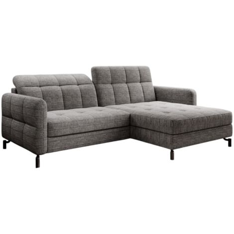 Canapé d'angle convertible tissu avec coffre de rangement LORI-Gris chiné-angle droit