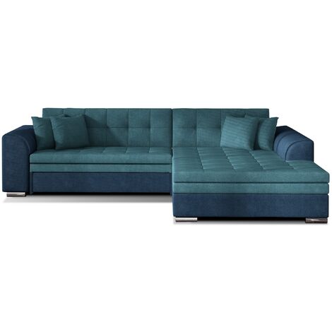Canapé d'angle convertible tissu LOOKA - Pieds métal chromé-Bleu foncé/Bleu-angle droit