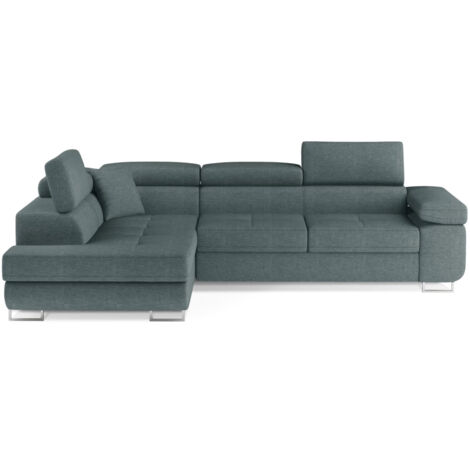 Canapé d'angle convertible tissu MARKA - Coffre et appuis-tête réglables angle gauche-Vert céladon-angle gauche