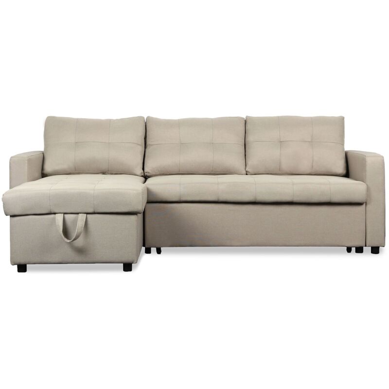 Cotecosy - Canapé d'angle convertible Toledo Tissu Beige
