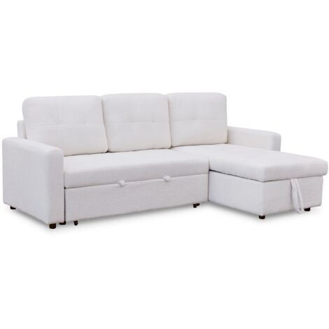 Canapé d'angle convertible Toledo Tissu Bouclette Crème