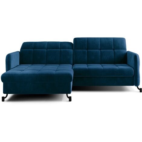 Canapé d'angle convertible velours avec coffre de rangement LORI angle gauche-Bleu nuit-angle gauche