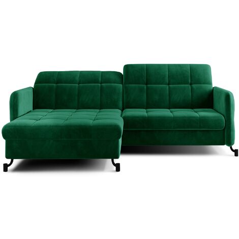 Canapé d'angle convertible velours avec coffre de rangement LORI angle gauche-Vert sapin-angle gauche