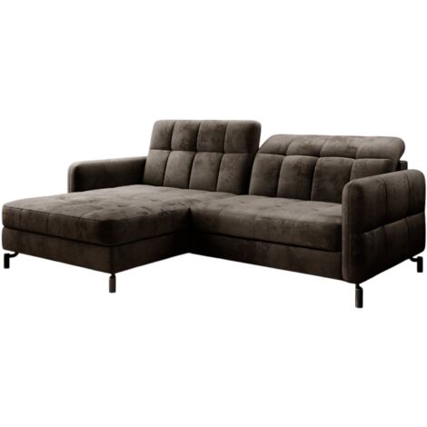 Canapé d'angle convertible velours avec coffre de rangement LORI-Marron-angle gauche