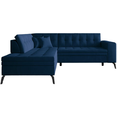 Canapé d'angle convertible velours LARRY - Pieds acier noir angle gauche-Bleu nuit-angle gauche